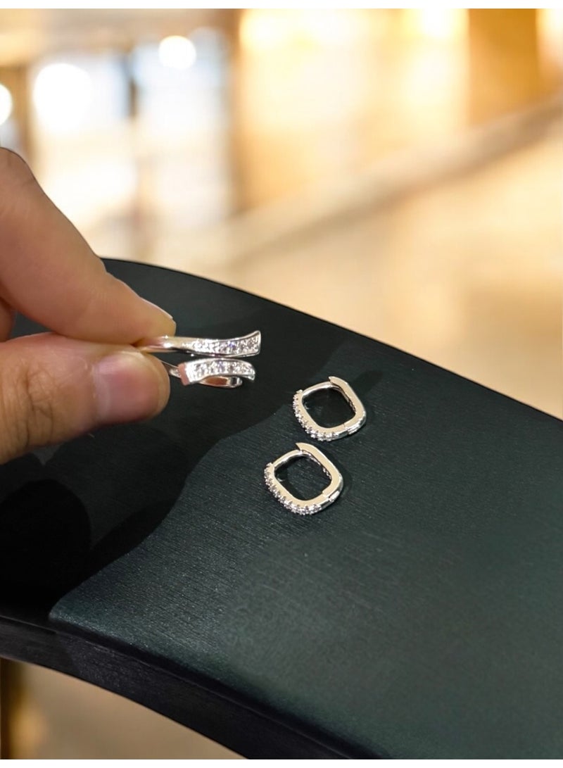 Elegance Luxury & Elegant 925 Silver Plated Earrings & One Size Ring Jewellery Set For Women - Image 4