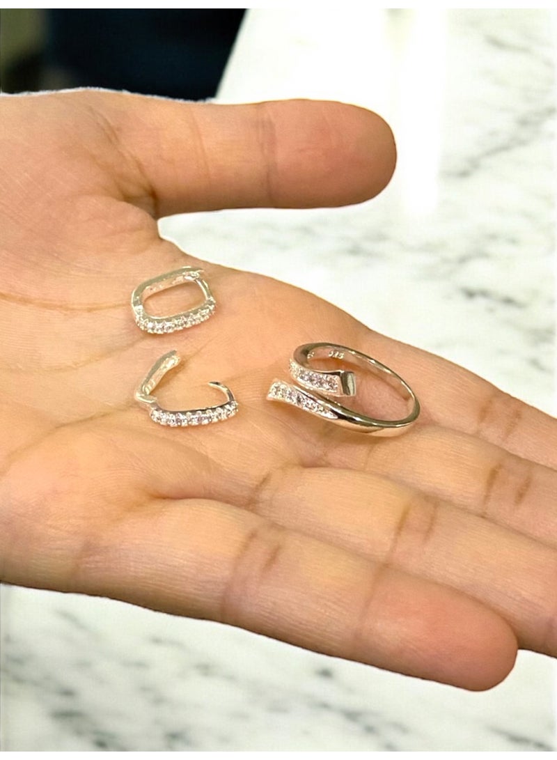 Elegance Luxury & Elegant 925 Silver Plated Earrings & One Size Ring Jewellery Set For Women - Image 5