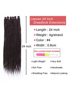 Leeven 24 Inch Thin Synthetic Dreadlock Extensions 40 Strands Se Hippie Dreads Chocolate Brown Handmade 0.6 Cm Width Loc Extensions Reggae Style Crochet Braiding Hair For Women And Men 4  - Image 2