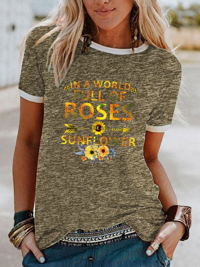 wish sunflower fun pattern printed short sleeve t-shirt for women - Image 3