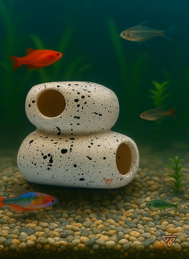 GIG BAZAAR - Aquarium Rock Cave Shelter, Hidden Space for Fish & Shrimp, Speckled Granite Stone, Fish Tank Decoration & Ornament Accessories (White) - Image 1