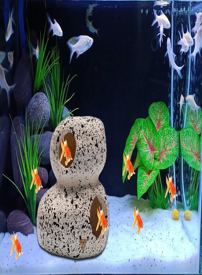 GIG BAZAAR - Aquarium Rock Cave Shelter, Hidden Space for Fish & Shrimp, Speckled Granite Stone, Fish Tank Decoration & Ornament Accessories (White) - Image 2