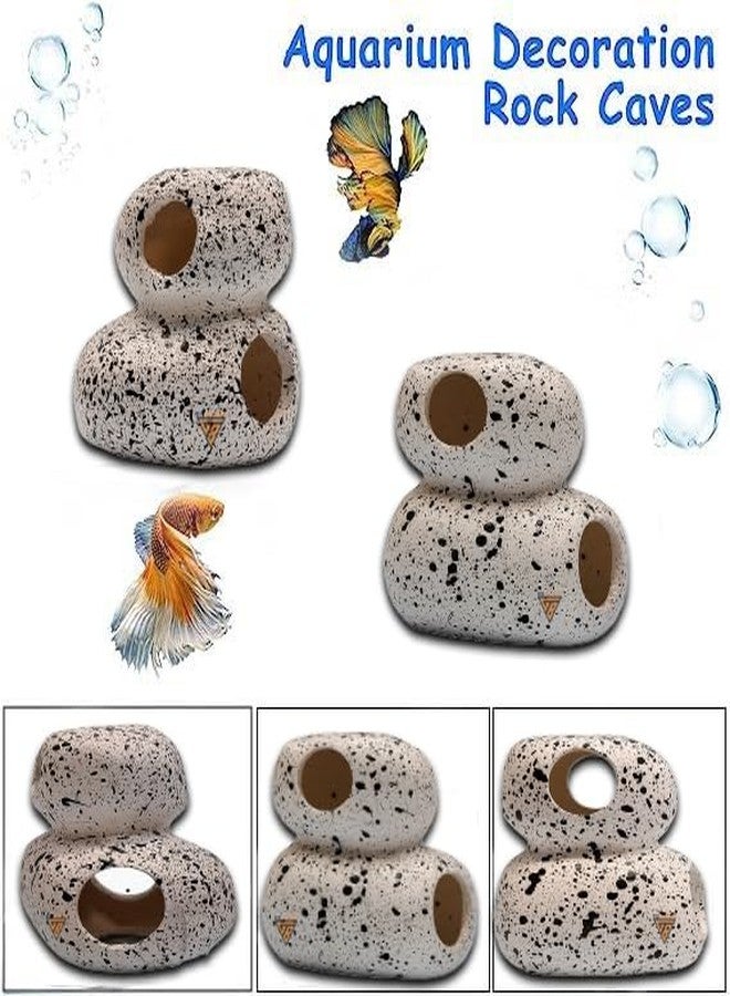 GIG BAZAAR - Aquarium Rock Cave Shelter, Hidden Space for Fish & Shrimp, Speckled Granite Stone, Fish Tank Decoration & Ornament Accessories (White) - Image 3