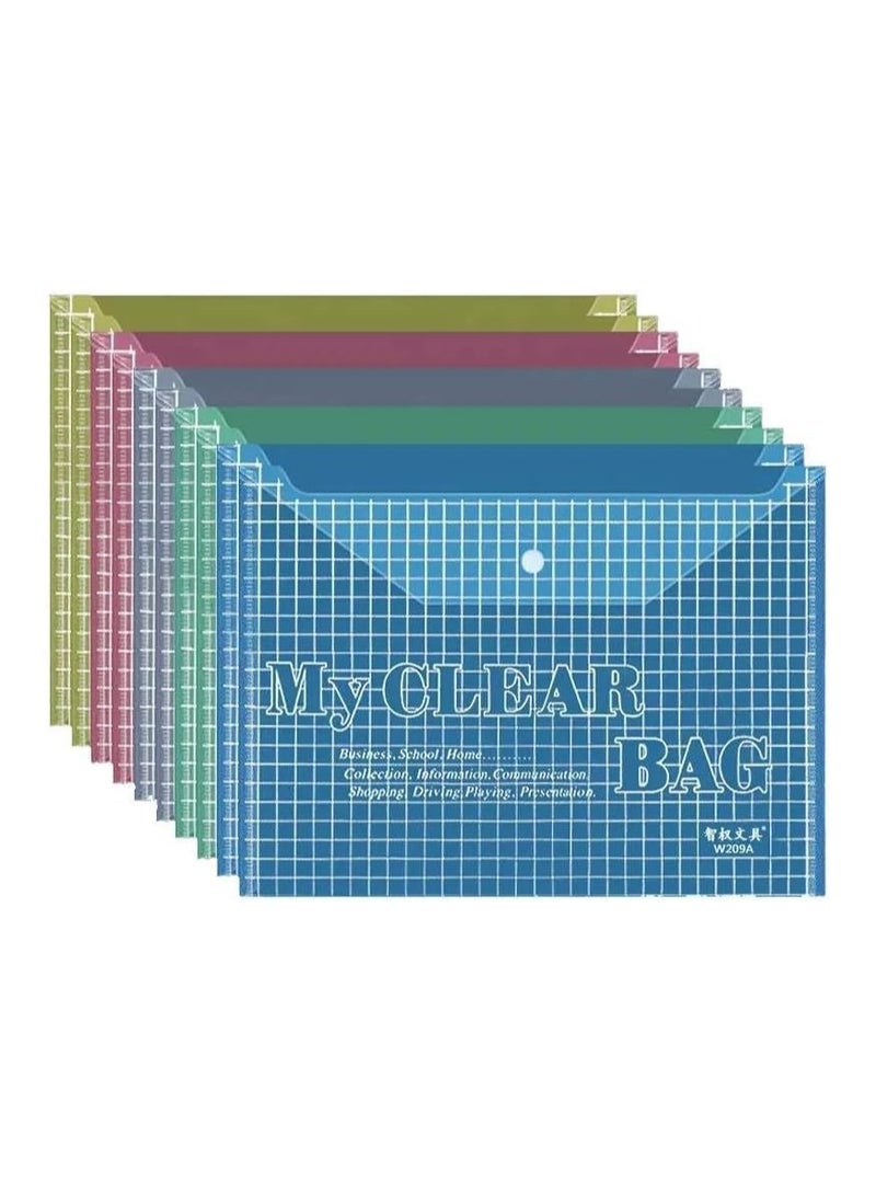 MOMENT 12 Pack Plastic Envelopes,A4 Size File Folder with Button Snap Closure for Documents, Reusable Clear file folders Plastic File Bag Poly Filling Envelopes, A4 Size (Assorted-New) - Image 1