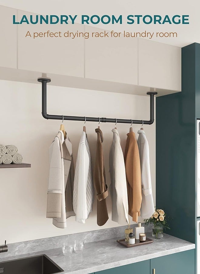 Occuwzz Set of 2 Industrial Pipe Clothes Rack Wall Mounted Set of Heavy Duty Iron Pipe Clothing Garment Rail Multi-Purpose Clothing Hanging Rod for Laundry Room and Closet Storage - Image 2
