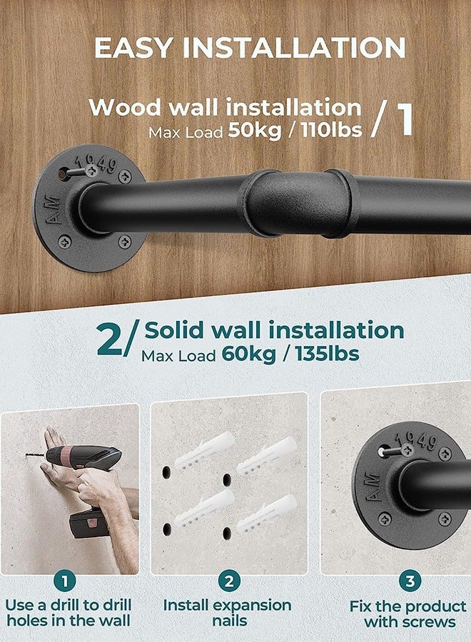 Occuwzz Set of 2 Industrial Pipe Clothes Rack Wall Mounted Set of Heavy Duty Iron Pipe Clothing Garment Rail Multi-Purpose Clothing Hanging Rod for Laundry Room and Closet Storage - Image 3