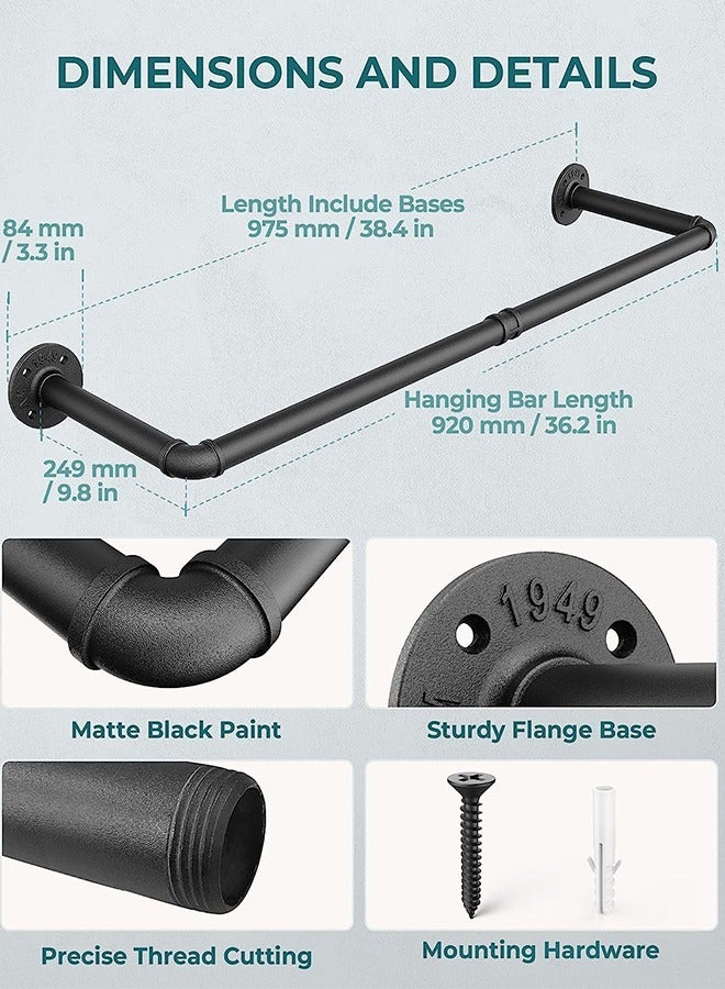 Occuwzz Set of 2 Industrial Pipe Clothes Rack Wall Mounted Set of Heavy Duty Iron Pipe Clothing Garment Rail Multi-Purpose Clothing Hanging Rod for Laundry Room and Closet Storage - Image 4
