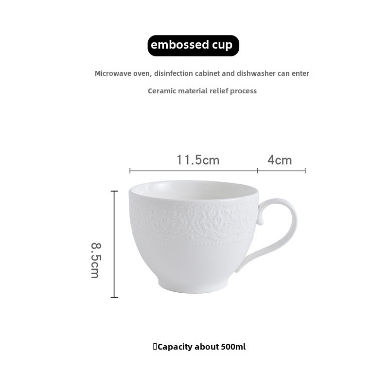 Creative Embossed Ceramic Mug for Breakfast White