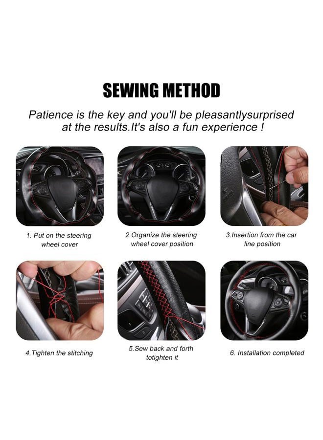 Wevdn Genuine Leather Steering Wheel Cover, Stitch on Wrap, DIY Sewing Steering Wheel Protector, 15 Inch Breathable Non-Slip Steering Wheel Protector, Car Accessories (Black, Full Hole) - Image 5
