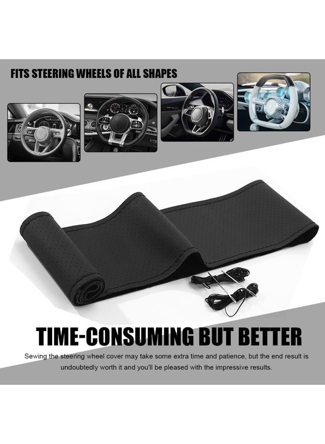 Wevdn Genuine Leather Steering Wheel Cover, Stitch on Wrap, DIY Sewing Steering Wheel Protector, 15 Inch Breathable Non-Slip Steering Wheel Protector, Car Accessories (Black, Full Hole) - Image 4
