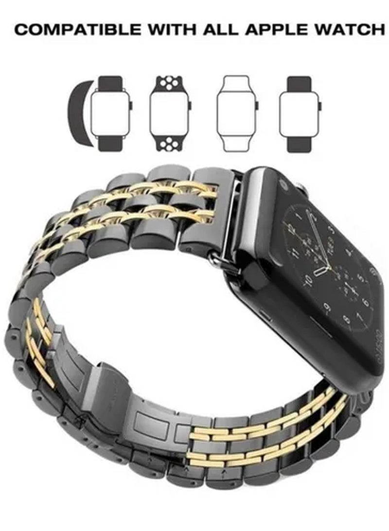 XiuWoo Replacement Watchband For Apple Watch Black/Gold - Image 3