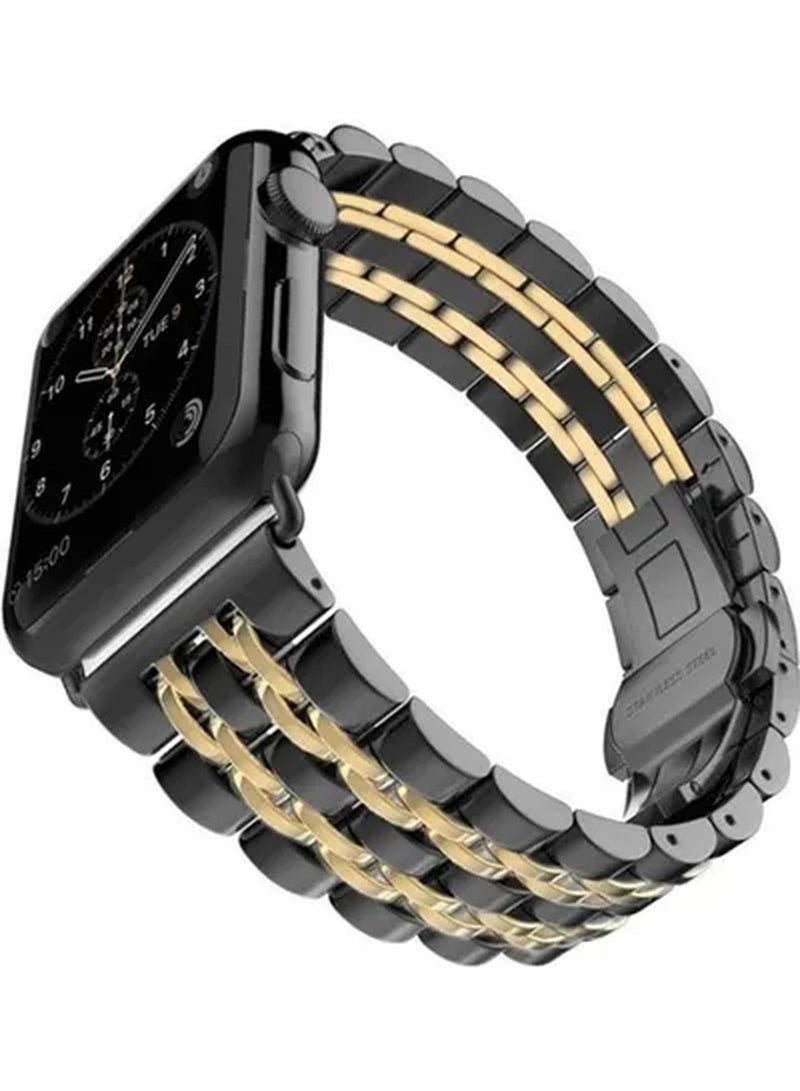 XiuWoo Replacement Watchband For Apple Watch Black/Gold - Image 2