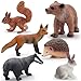 Gemini&Genius GeminiGenius Jungle Animal Toys Woodland Animals Red Fox Hare Bear Badger Hedgehog Squirrel Toys Forest Animal Figures Great for Cake Topper Party Favor Plant Decor for Kids 6Pcs - Image 2