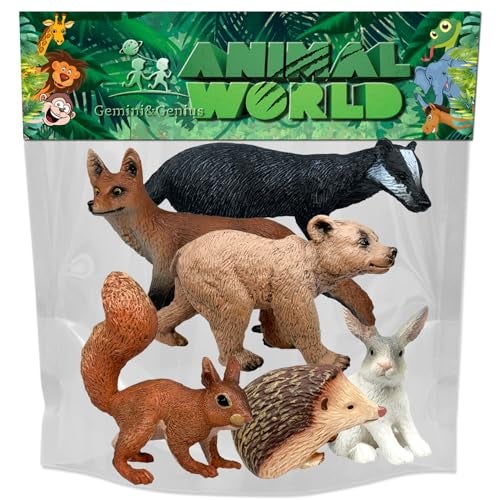 Gemini&Genius GeminiGenius Jungle Animal Toys Woodland Animals Red Fox Hare Bear Badger Hedgehog Squirrel Toys Forest Animal Figures Great for Cake Topper Party Favor Plant Decor for Kids 6Pcs - Image 5
