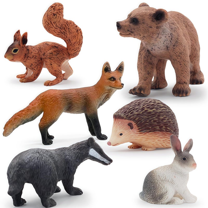 Gemini&Genius GeminiGenius Jungle Animal Toys Woodland Animals Red Fox Hare Bear Badger Hedgehog Squirrel Toys Forest Animal Figures Great for Cake Topper Party Favor Plant Decor for Kids 6Pcs - Image 3