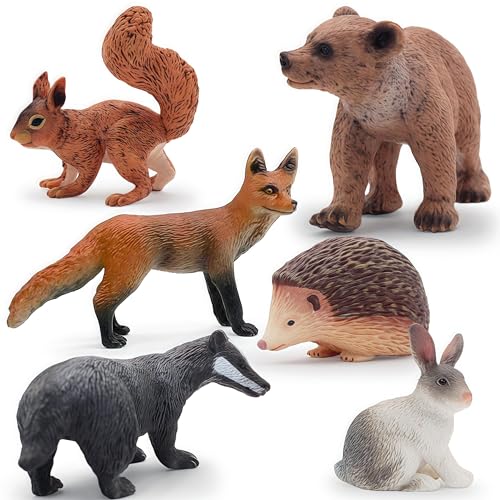 Gemini&Genius GeminiGenius Jungle Animal Toys Woodland Animals Red Fox Hare Bear Badger Hedgehog Squirrel Toys Forest Animal Figures Great for Cake Topper Party Favor Plant Decor for Kids 6Pcs - Image 1