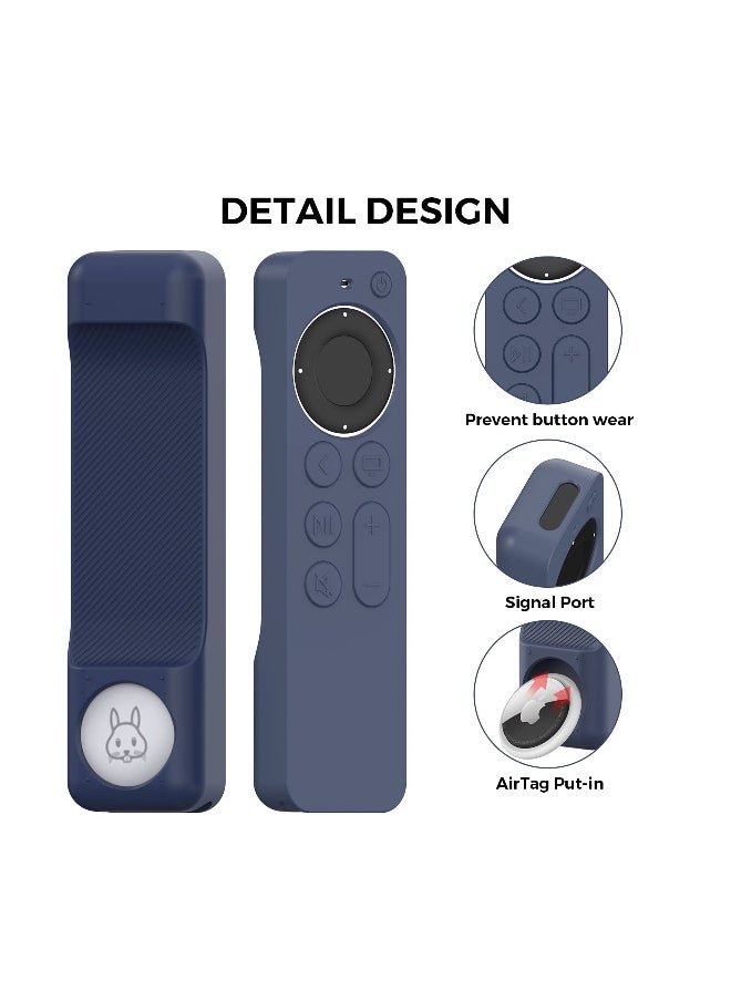 Generic - Case for Apple TV Siri Remote 4K 2021 [for AirTag Holder Built In] All Around Silicone Cover Skin Compatible with Apple TV Remote / Siri Remote (2nd) and for AirTag (Midnight Blue) - Image 1