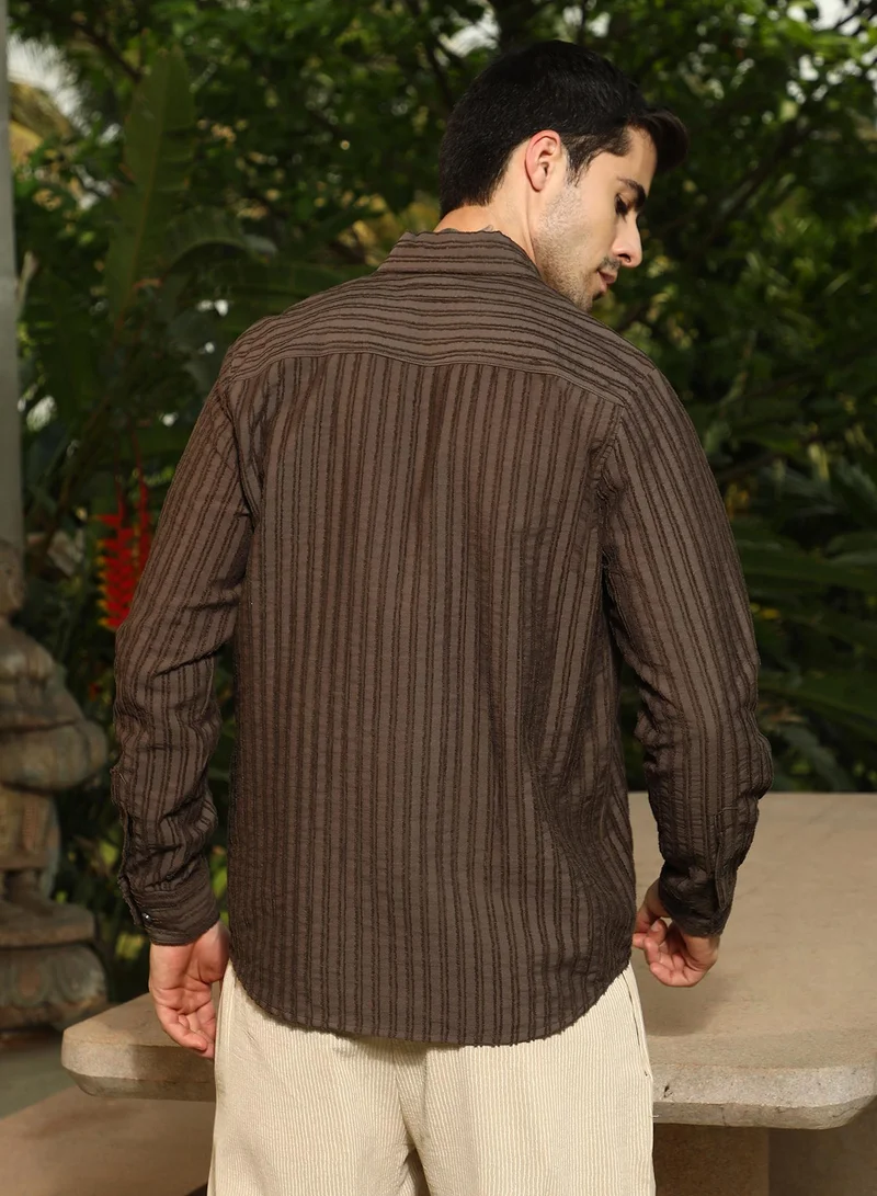 Campus Sutra Men's Mocha Brown Edge-Lined Half-Placket Shirt