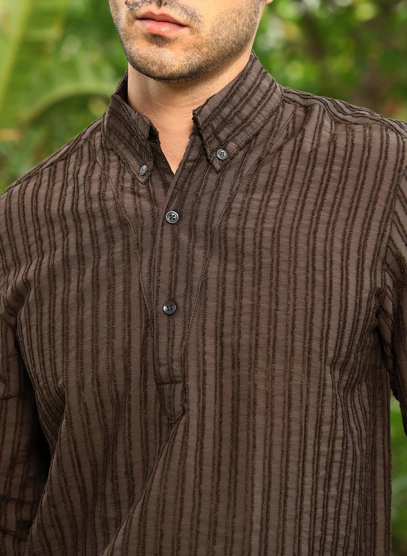 Campus Sutra Men's Mocha Brown Edge-Lined Half-Placket Shirt