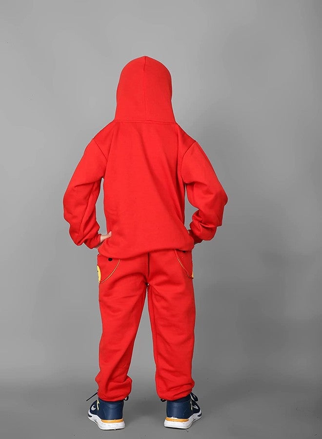 Ameeha Kids Choco coco Winter Hooded Sweatshirt Pant Set Full Sleeves Dress for Boys & Girls (4-5 Years, Red) - Image 2