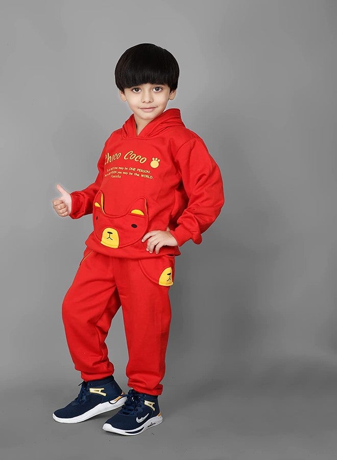 Ameeha Kids Choco coco Winter Hooded Sweatshirt Pant Set Full Sleeves Dress for Boys & Girls (4-5 Years, Red) - Image 5