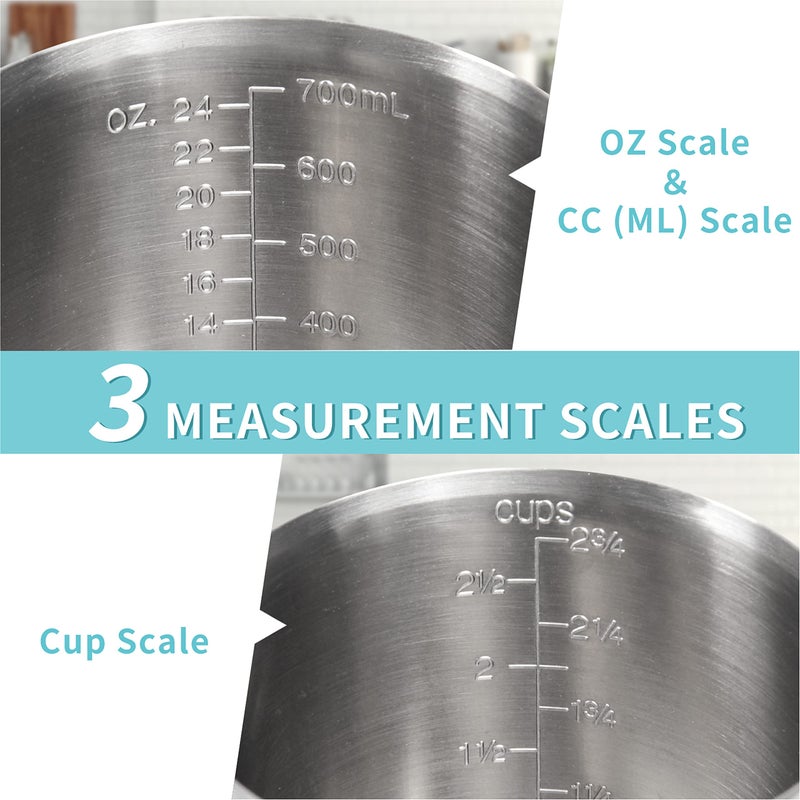 Newness Measuring Cup, [Upgraded, 3 Measurement Scales, Including Cup Scale, ML Scale, Ounce Scale], Newness Stainless Steel Measuring Cup with Marking with Handle, 24 Ounces (0.7 Liter, 3 Cup) - Image 2