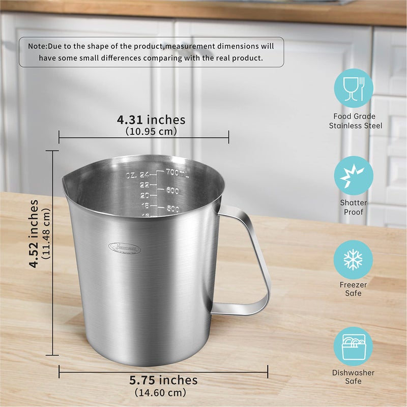 Newness Measuring Cup, [Upgraded, 3 Measurement Scales, Including Cup Scale, ML Scale, Ounce Scale], Newness Stainless Steel Measuring Cup with Marking with Handle, 24 Ounces (0.7 Liter, 3 Cup) - Image 4