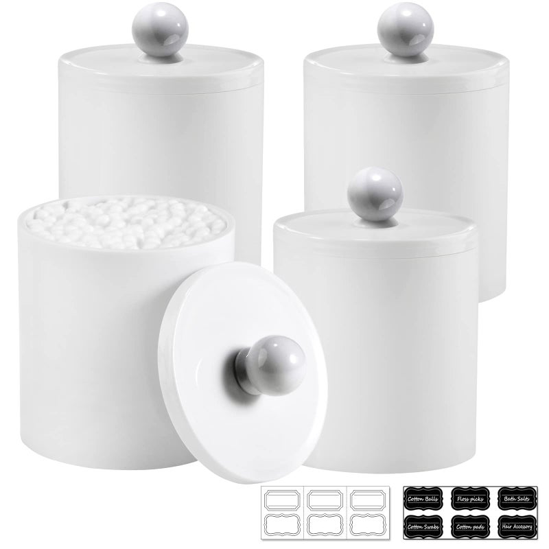 SheeChung Plastic Acrylic Bathroom Vanity Countertop Canister Jars with Storage Lid, Apothecary Jars Qtip Holder Makeup Organizer for Cotton Balls,Swabs,Pads,Bath Salts (White, 4 Pack of 15 oz.) - Image 1
