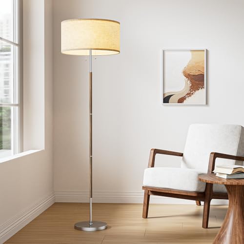 Karjoefar 2-Light Floor Lamp, Mid Century Floor Lamp with Beige Lampshade, Standing Lamp Tall Lamp for Living Room Bedroom, 3 Color Temperatures 9W Bulb Include - Image 1