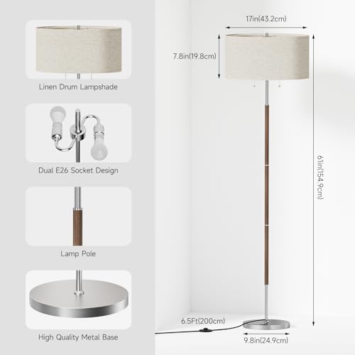 Karjoefar 2-Light Floor Lamp, Mid Century Floor Lamp with Beige Lampshade, Standing Lamp Tall Lamp for Living Room Bedroom, 3 Color Temperatures 9W Bulb Include - Image 3