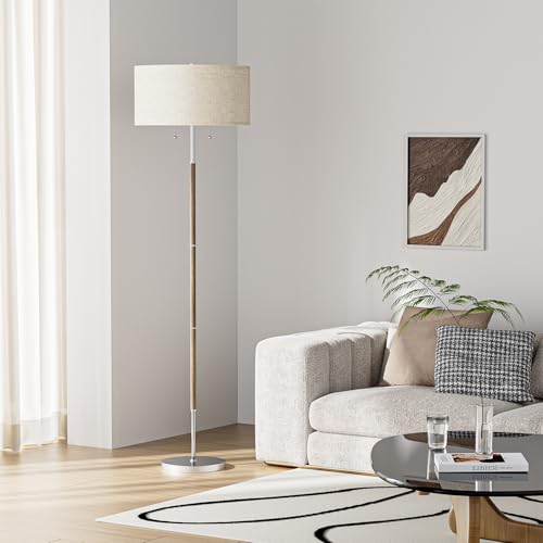 Karjoefar 2-Light Floor Lamp, Mid Century Floor Lamp with Beige Lampshade, Standing Lamp Tall Lamp for Living Room Bedroom, 3 Color Temperatures 9W Bulb Include - Image 2