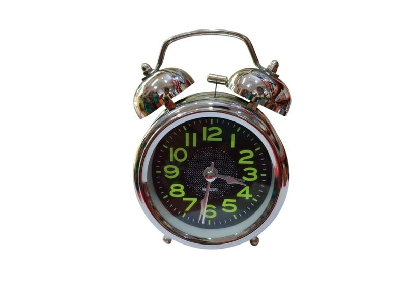 Black Dial with Stainless Steel Body Twin Bell Analog Table Alarm Clock with Night Led Light Extra Loud Alarm Clock NonTicking Quartz Metal Frame Body Battery Powered 11cm45cm for Loved Ones - Image 1