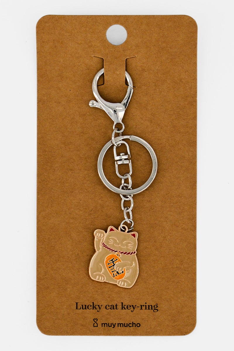 Muy Mucho Lucky Cat Metal Key Chain, Gold - Image 1