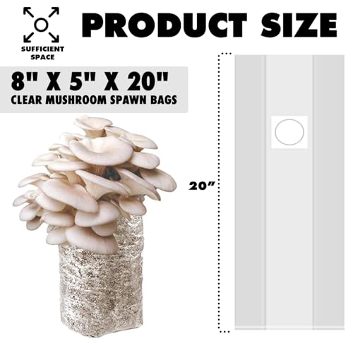 TonGass 60-Pack Large 8"x5"x20" Autoclavable Mushroom Grow Bags Bulk with Microporous Filter Patchs, Extra Thick 80 Micron (=3 Mil), Mushroom Cultivation Spawn Supply Myco Bag Bulk Substrate Bags - Image 2