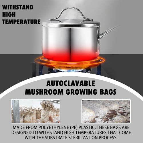TonGass 60-Pack Large 8"x5"x20" Autoclavable Mushroom Grow Bags Bulk with Microporous Filter Patchs, Extra Thick 80 Micron (=3 Mil), Mushroom Cultivation Spawn Supply Myco Bag Bulk Substrate Bags - Image 5
