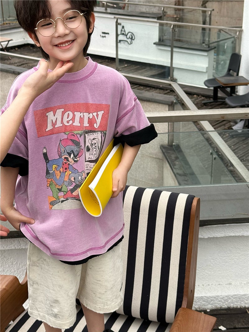 2025 Summer Children'S Wear Children'S Short-Sleeved Trendy Brand Merry Digital Fried Color Western Style Pure Cotton Short-Sleeved T-Shirt For Boys And Girls - Image 4