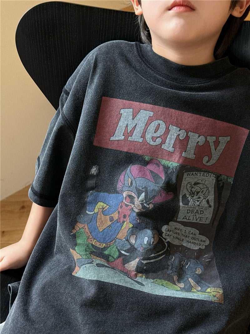 2025 Summer Children'S Wear Children'S Short-Sleeved Trendy Brand Merry Digital Fried Color Western Style Pure Cotton Short-Sleeved T-Shirt For Boys And Girls - Image 5
