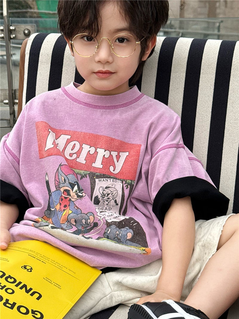 2025 Summer Children'S Wear Children'S Short-Sleeved Trendy Brand Merry Digital Fried Color Western Style Pure Cotton Short-Sleeved T-Shirt For Boys And Girls - Image 2