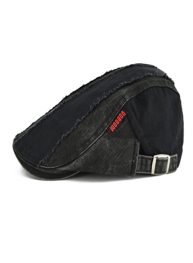 VOBOOM 100% Cotton Distressed Ivy Newsboy Caps Cabbie Gatsby Hat (Black) - Image 2