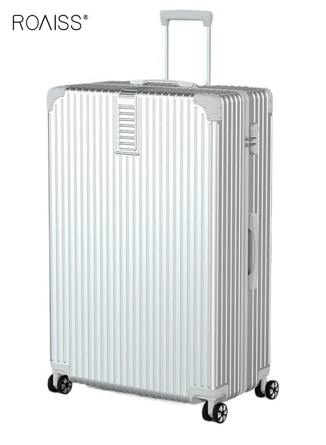 رويس حقيبة سفر بسيطة ذات سعة كبيرة وعجلات عالمية للجنسين، حقيبة سفر خفيفة الوزن مقاومة للتصادم، حقيبة سفر صلبة بكلمة مرور للسفر أو رحلة العمل، فضية - Image 1