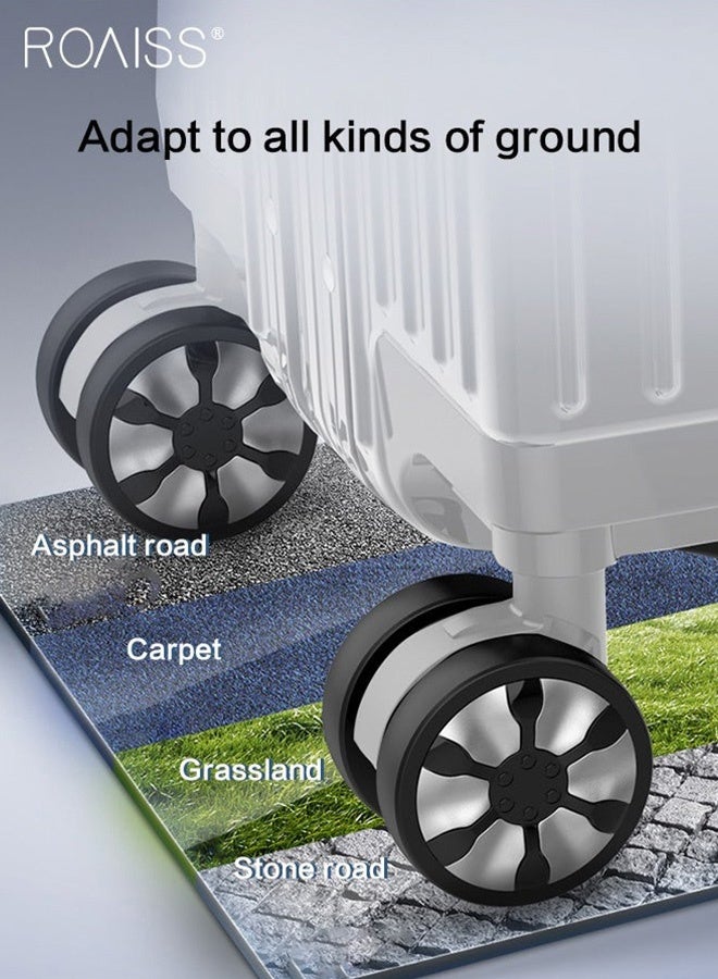 رويس حقيبة سفر بسيطة ذات سعة كبيرة وعجلات عالمية للجنسين، حقيبة سفر خفيفة الوزن مقاومة للتصادم، حقيبة سفر صلبة بكلمة مرور للسفر أو رحلة العمل، فضية - Image 3