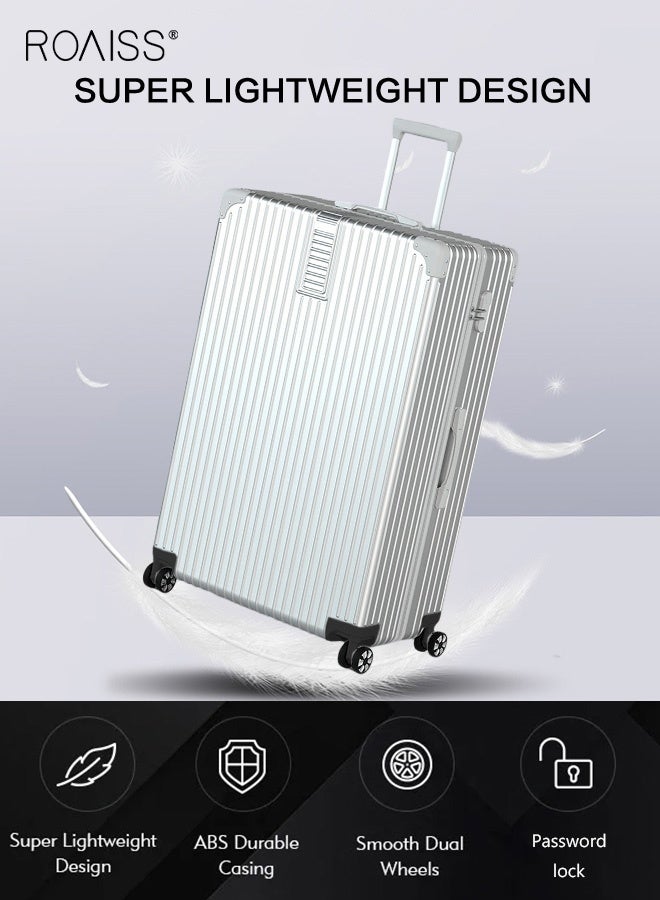 roaiss Minimalist Retro Large Capacity Suitcase Unisex Universal Wheel Trolley Case for Men and Women Lightweight Carry on Anti-Collision Hardshell Password Luggages for Travel or Business Trip Silver - Image 5