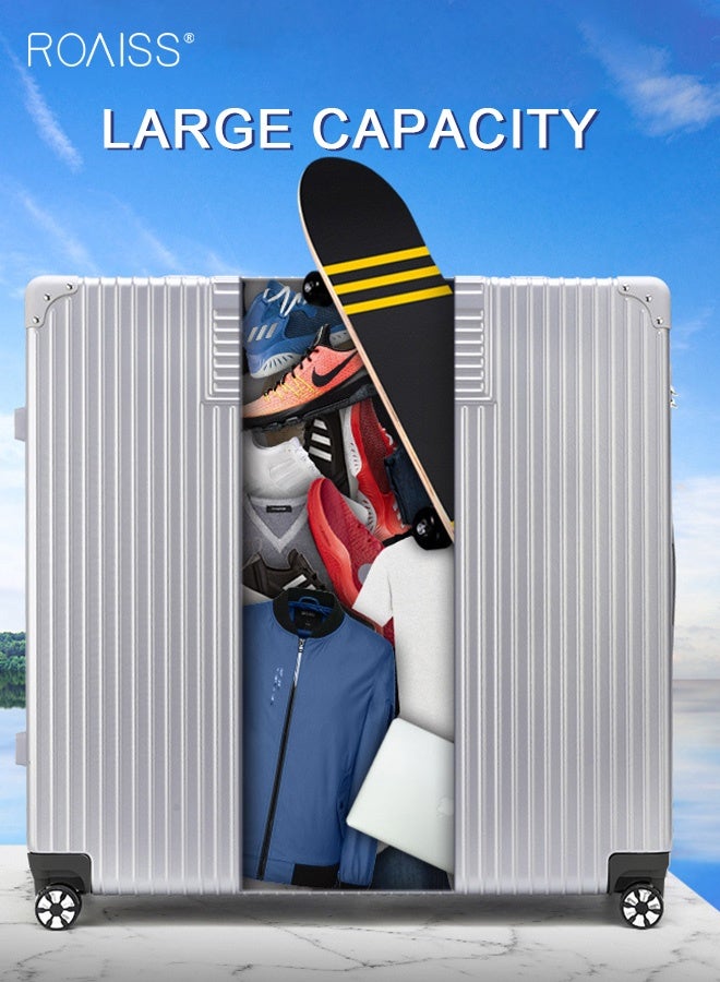 roaiss Minimalist Retro Large Capacity Suitcase Unisex Universal Wheel Trolley Case for Men and Women Lightweight Carry on Anti-Collision Hardshell Password Luggages for Travel or Business Trip Silver - Image 3