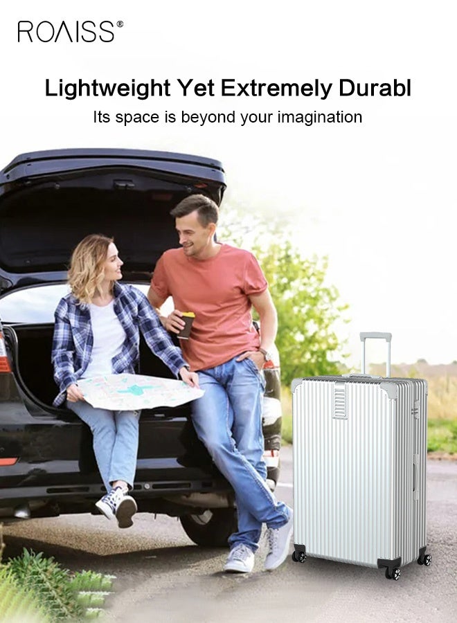 roaiss Minimalist Retro Large Capacity Suitcase Unisex Universal Wheel Trolley Case for Men and Women Lightweight Carry on Anti-Collision Hardshell Password Luggages for Travel or Business Trip Silver - Image 4