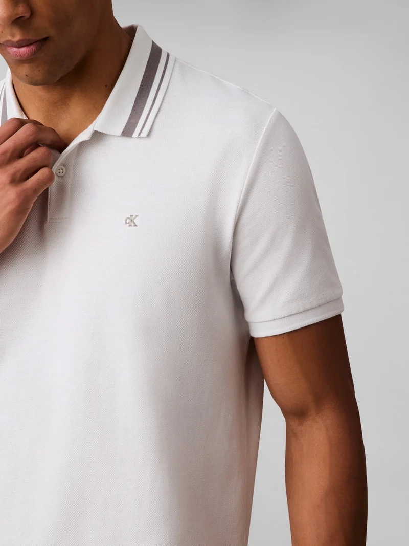 Calvin Klein Jeans Blanc De Blanc Monogram Logo Pique Tipped Classic Polo Shirt for Men | Best Price UAE