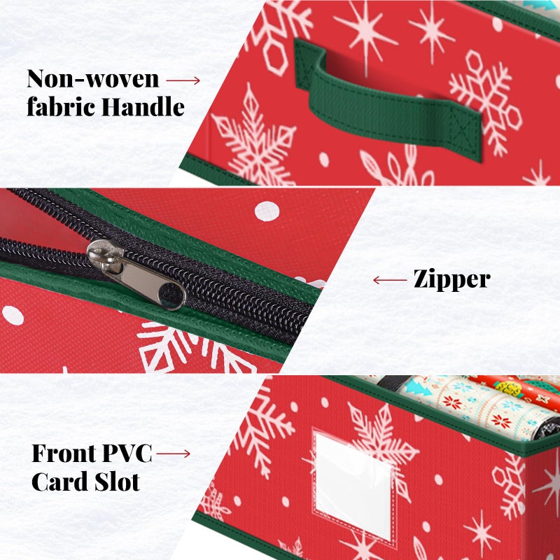 StorageRight Wrapping Paper Organizer Storage Container, Christmas Gift Wrapping Paper Storage Box for Paper Ornamentsï¼ŒPaper Storage Holder for Holiday Decoration Snowflake/Red - Image 4