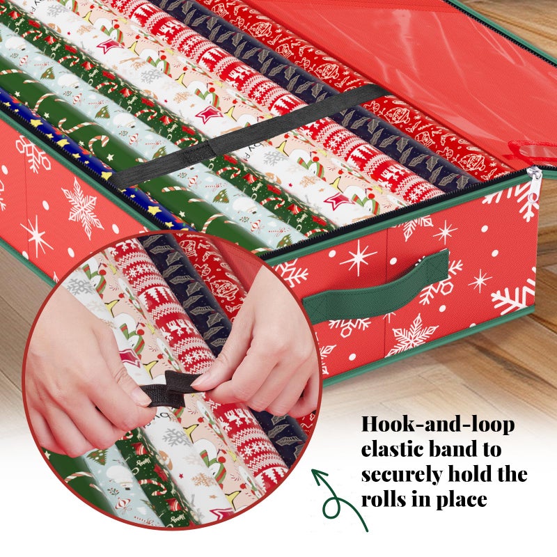 StorageRight Wrapping Paper Organizer Storage Container, Christmas Gift Wrapping Paper Storage Box for Paper Ornamentsï¼ŒPaper Storage Holder for Holiday Decoration Snowflake/Red - Image 5