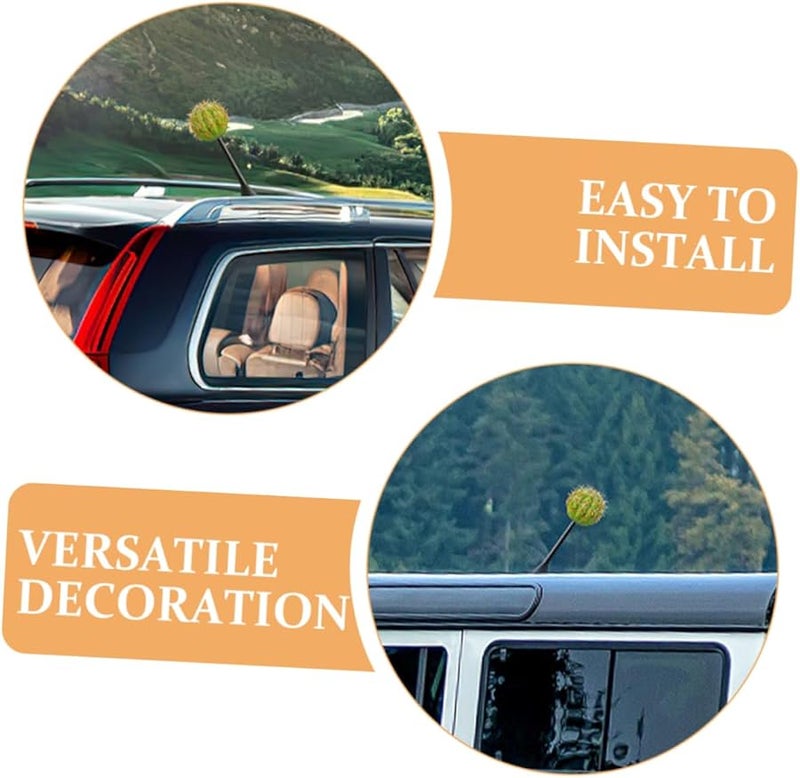 Mini Cactus Car Antenna Toppers 2pcs Green Artificial Cactus Decor Vehicle Roof - Image 4
