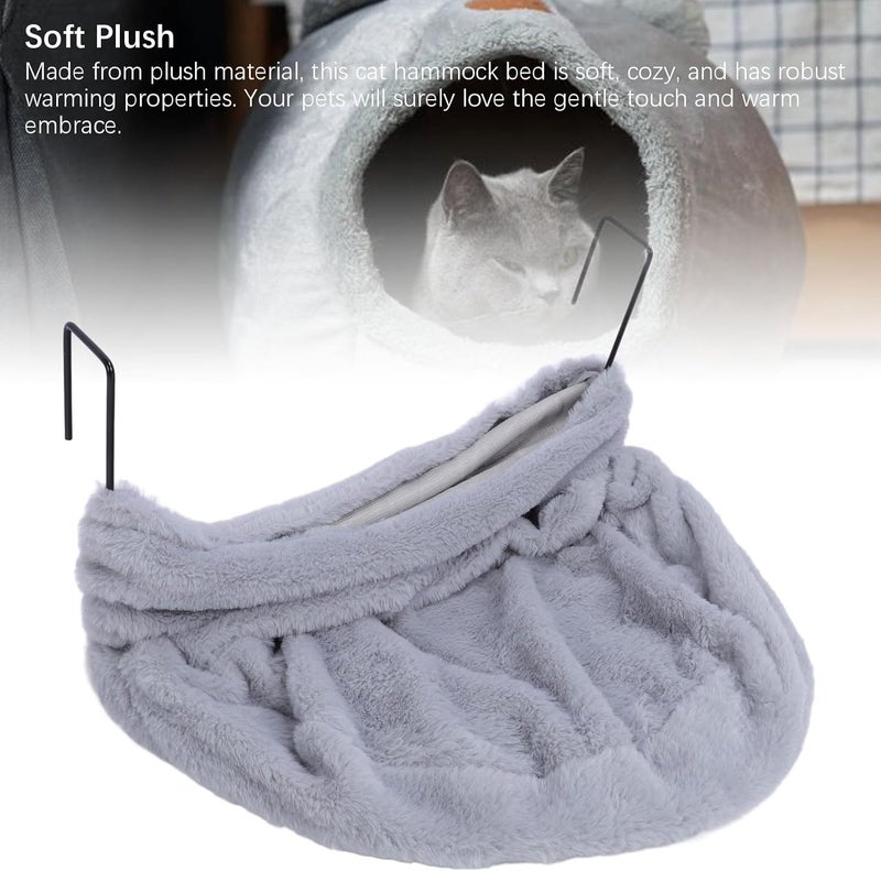 S Style Plush Cat Hammock Bed, Hanging Indoor Cat Hammock, Soft Warm Space Saving Cat Resting Bed with Bracket for Home Use, Cozy Feline Hideaway and Play Tunnel (Grey) - Image 3