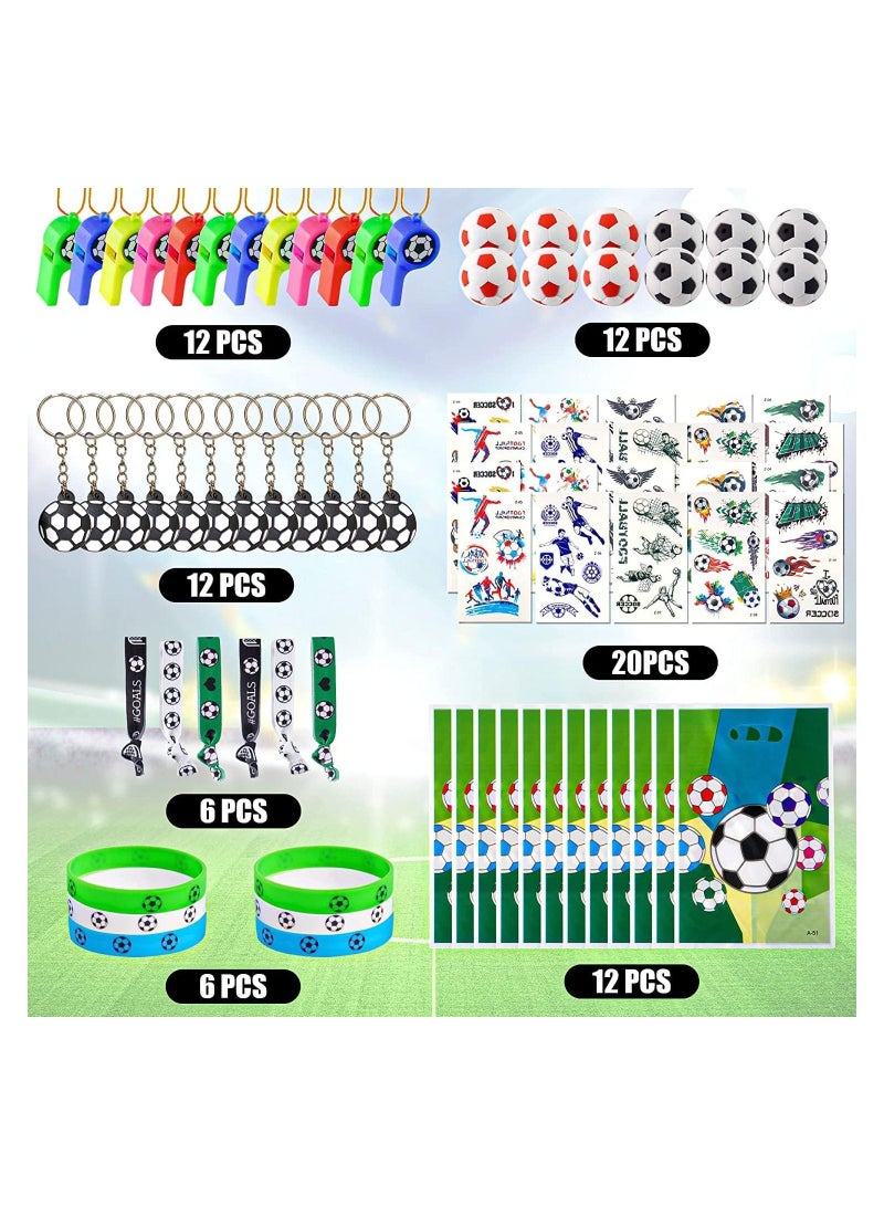 DecoLoral DECOR ME Football Party Favors  Gift Set  Return Gift Set Slap Bracelet Keychain Soccer Tattoos Soccer Toy Whistle Sports Party Favors for Football Lovers - Image 1